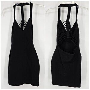 Mini Body Con Dress Extra Small Black Caged Strap Halter Racer Back USA